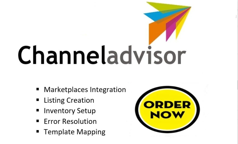 I will setup channeladvisor integration, products listing, import export data