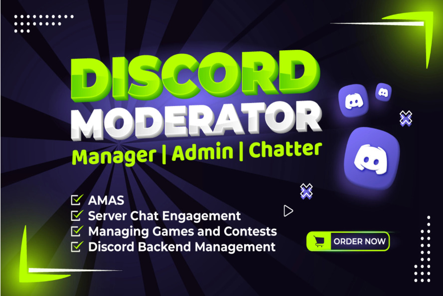 I will be your discord mod,moderator,admin,community manager and chatter